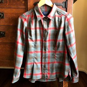 Women's Red and Grey Plaid Wool Blend Button up Blouse Small
